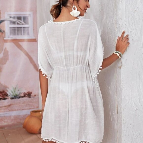 SHEER BOHO POM POM SWIM COVER UP - Picture 5 of 6